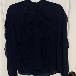 Elegant Navy Ruffle Blouse